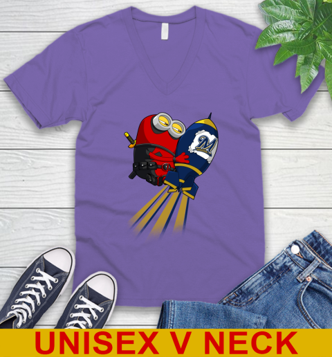 MLB Baseball Milwaukee Brewers Deadpool Minion Marvel Shirt V-Neck T-Shirt 8