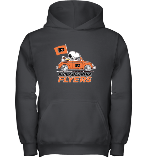 Snoopy And Woodstock Ride The Philadelphia Flyers Car NHL Youth Hoodie