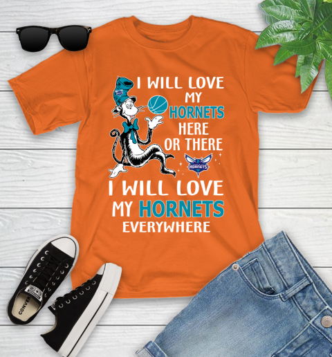 NBA Basketball Charlotte Hornets I Will Love My Hornets Everywhere Dr Seuss Shirt Youth T-Shirt 8