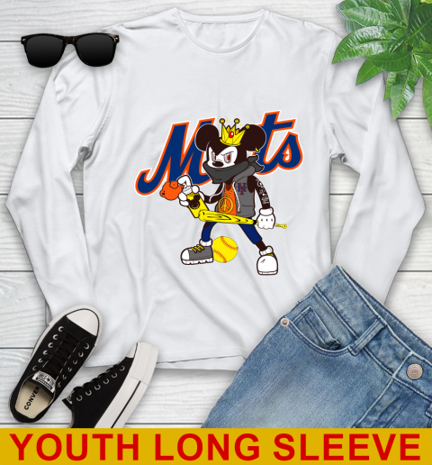 New York Mets MLB Baseball Mickey Peace Sign Sports Youth Long Sleeve