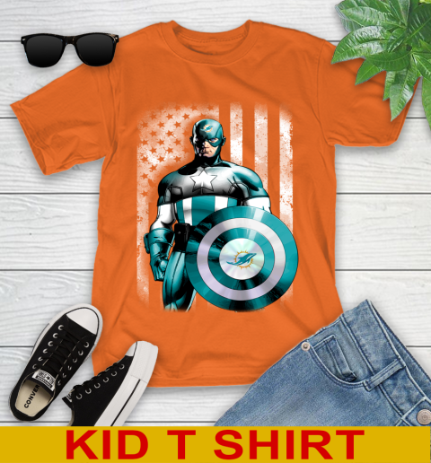 Miami Dolphins NFL Football Captain America Marvel Avengers American Flag Shirt Youth T-Shirt 8