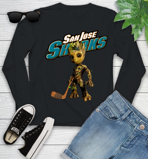 San Jose Sharks NHL Hockey Groot Marvel Guardians Of The Galaxy Youth Long Sleeve 2