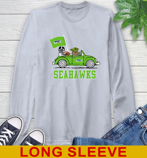 NFL Football Seattle Seahawks Darth Vader Baby Yoda Driving Star Wars Shirt Long Sleeve T-Shirt 6