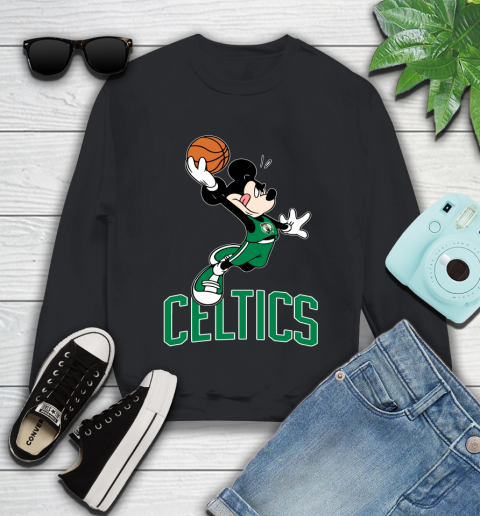 NBA Basketball Boston Celtics Cheerful Mickey Mouse Shirt Youth Sweatshirt