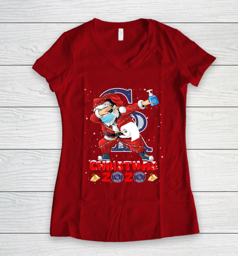 Colorado Rockies Funny Santa Claus Dabbing Christmas 2020 MLB Women's V-Neck T-Shirt 8