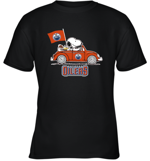 Snoopy And Woodstock Ride The Edmonton Oilers Car NHL Youth T-Shirt