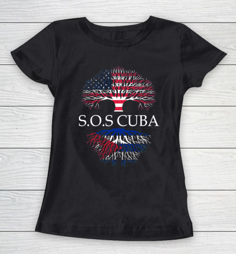 Sos Cuba Flag Cuba Cuban Flag  Cuba Roots American Grown Women's T-Shirt