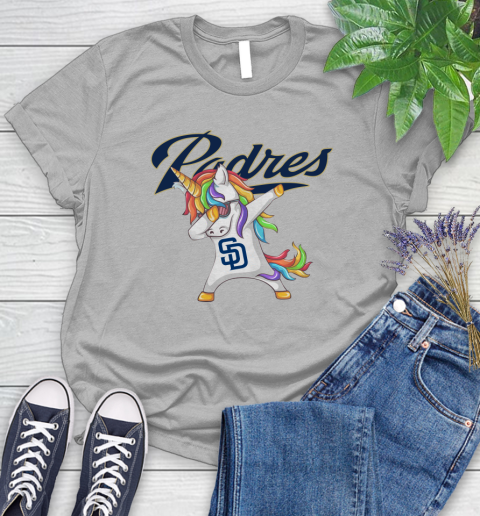 San Diego Padres MLB Baseball Funny Unicorn Dabbing Sports Women's T-Shirt 5