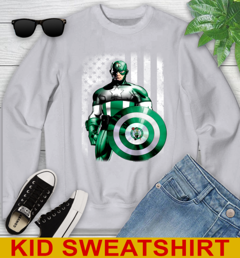 Boston Celtics NBA Basketball Captain America Marvel Avengers American Flag Shirt Youth Sweatshirt 3