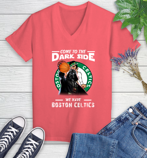 NBA Come To The Dark Side We Have Boston Celtics Star Wars Darth Vader Basketball Women's V-Neck T-Shirt 6