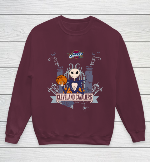 NBA Cleveland Cavaliers Basketball Jack Skellington Halloween Youth Sweatshirt 4