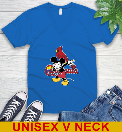 St.Louis Cardinals MLB Baseball Dabbing Mickey Disney Sports V-Neck T-Shirt 6