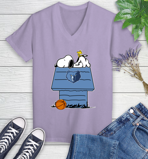 Memphis Grizzlies NBA Basketball Snoopy Woodstock The Peanuts Movie Women's V-Neck T-Shirt 14