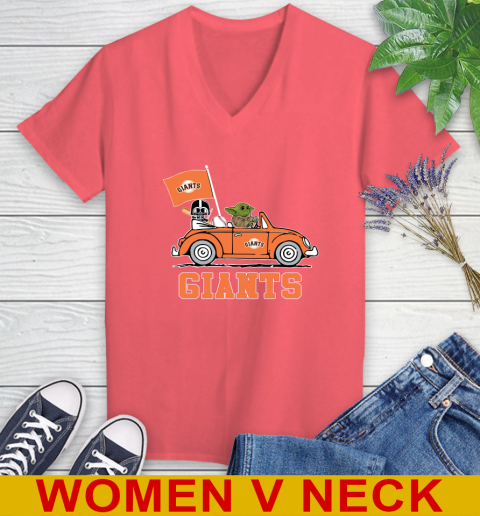MLB Baseball San Francisco Giants Darth Vader Baby Yoda Driving Star Wars Shirt Women's V-Neck T-Shirt 7