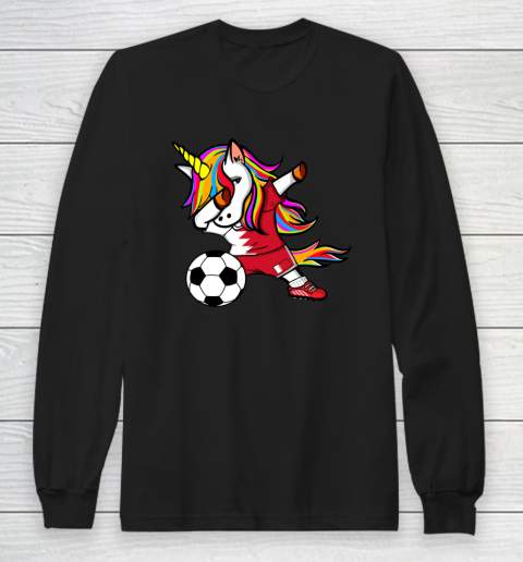 Dabbing Unicorn Bahrain Football Bahraini Flag Soccer Long Sleeve T-Shirt