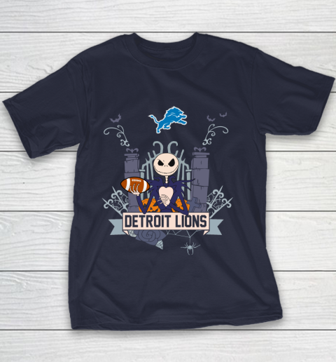 NFL Detroit Lions Football Jack Skellington Halloween Youth T-Shirt 2