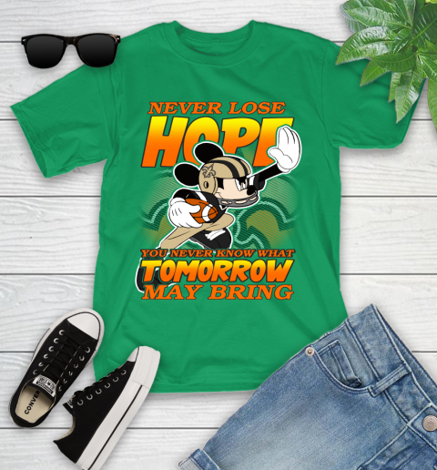 New Orleans Saints NFL Football Mickey Disney Never Lose Hope Youth T-Shirt - Image 9