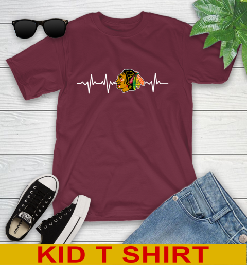Chicago Blackhawks NHL Hockey Heart Beat Shirt Youth T-Shirt 5