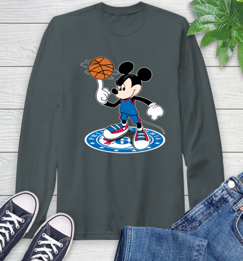 NBA Basketball Philadelphia 76ers Cheerful Mickey Disney Shirt Long Sleeve T-Shirt 7
