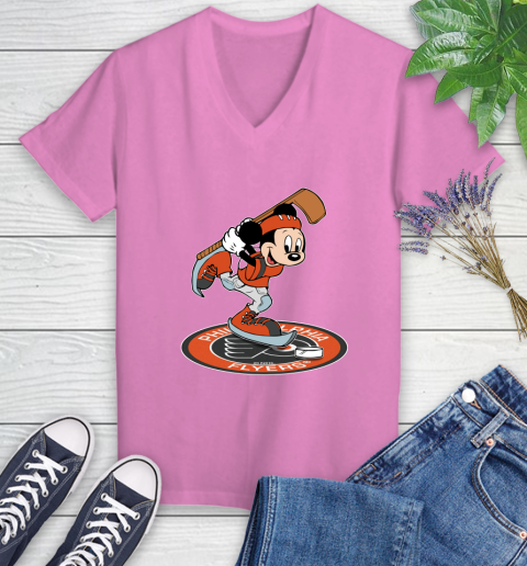 NHL Hockey Philadelphia Flyers Cheerful Mickey Disney Shirt Women's V-Neck T-Shirt 12