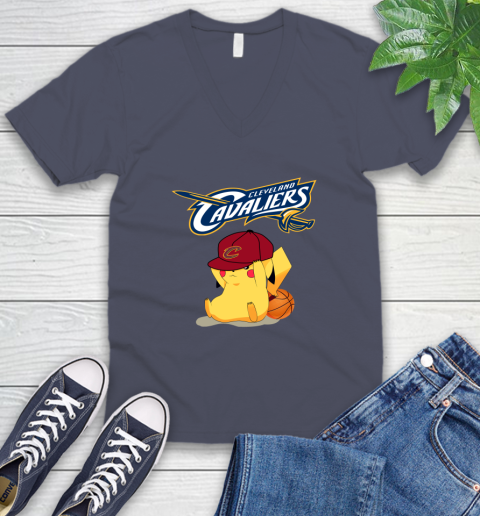 NBA Pikachu Basketball Sports Cleveland Cavaliers V-Neck T-Shirt 8