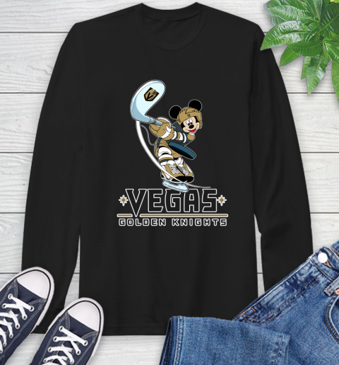 NHL Hockey Vegas Golden Knights Cheerful Mickey Mouse Shirt Long Sleeve T-Shirt