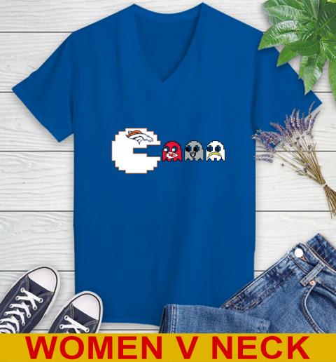 Denver Broncos NFL Football Pac Man Champion Women's V-Neck T-Shirt 11