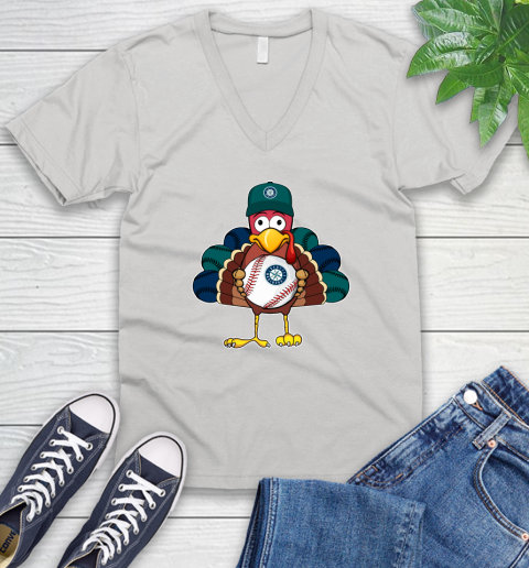 Seattle Mariners Turkey thanksgiving V-Neck T-Shirt