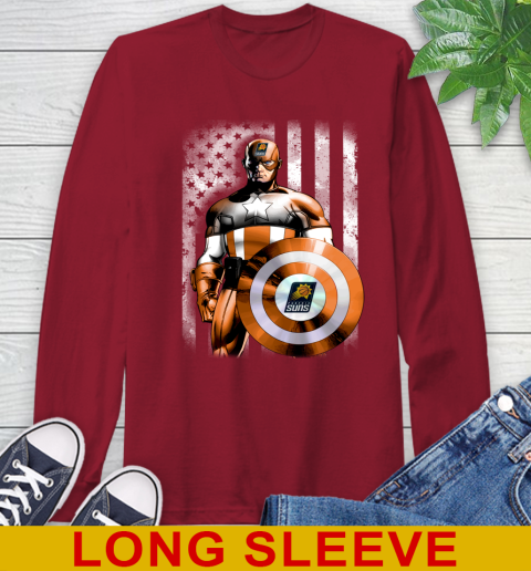 Phoenix Suns NBA Basketball Captain America Marvel Avengers American Flag Shirt Long Sleeve T-Shirt 9