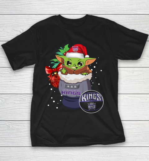 Sacramento Kings Christmas Baby Yoda Star Wars Funny Happy NBA Youth T-Shirt 2