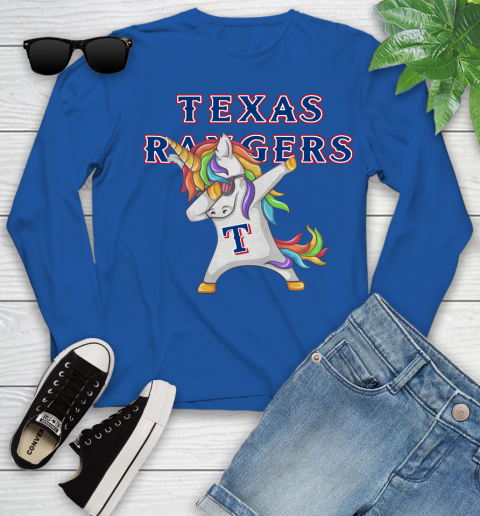 Texas Rangers MLB Baseball Funny Unicorn Dabbing Sports Youth Long Sleeve 9