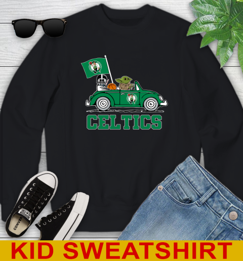 NBA Basketball Boston Celtics Darth Vader Baby Yoda Driving Star Wars Shirt Youth Sweatshirt 2