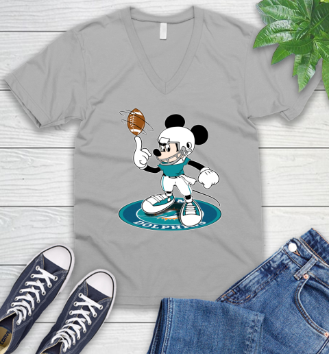 NFL Football Miami Dolphins Cheerful Mickey Disney Shirt V-Neck T-Shirt 4