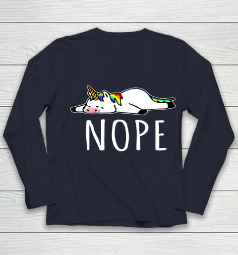Nope Unicorn T Shirt Nah Not Gonna Do It Funny Lazy Gift Youth Long Sleeve 2