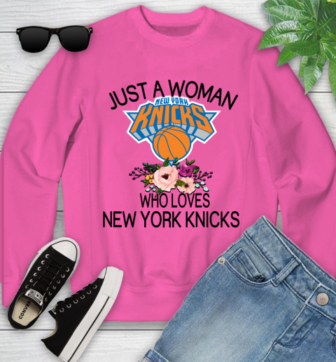 NBA Just A Woman Who Loves New York Knicks Basketball Sports Youth Sweatshirt 3