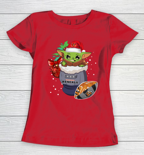 Cincinnati Bengals Christmas Baby Yoda Star Wars Funny Happy NFL Women's T-Shirt 10