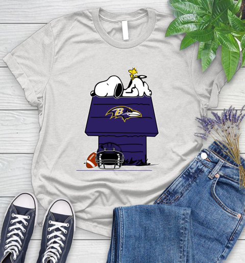 Baltimore Ravens NFL Football Snoopy Woodstock The Peanuts Movie Women's T-Shirt