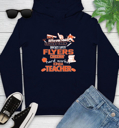 Philadelphia Flyers NHL I'm A Difference Making Student Caring Hockey Loving Kinda Teacher Youth Hoodie 3