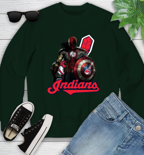 MLB Captain America Thor Spider Man Hawkeye Avengers Endgame Baseball Cleveland Indians Youth Sweatshirt 10