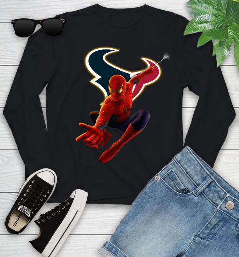 NFL Spider Man Avengers Endgame Football Houston Texans Youth Long Sleeve 3 NFL Spider Man Avengers Endgame Football Houston Texans Youth Long Sleeve - Image 3