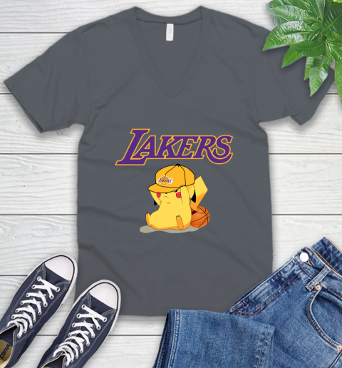 NBA Pikachu Basketball Sports Los Angeles Lakers V-Neck T-Shirt 5