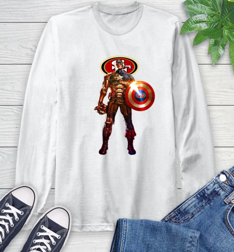 NFL Captain America Marvel Avengers Endgame Football Sports San Francisco 49ers Long Sleeve T-Shirt