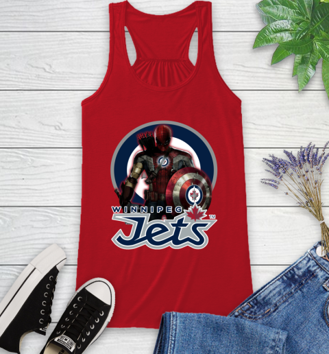 NHL Captain America Thor Spider Man Hawkeye Avengers Endgame Hockey Winnipeg Jets Racerback Tank 6