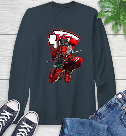 NFL Deadpool Marvel Comics Sports Football Kansas City Chiefs Long Sleeve T-Shirt 8