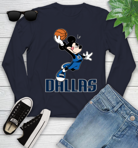 NBA Basketball Dallas Mavericks Cheerful Mickey Mouse Shirt Youth Long Sleeve 3