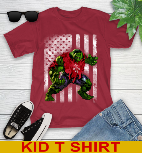 Houston Rockets Hulk Marvel Avengers NBA Basketball American Flag Youth T-Shirt 12
