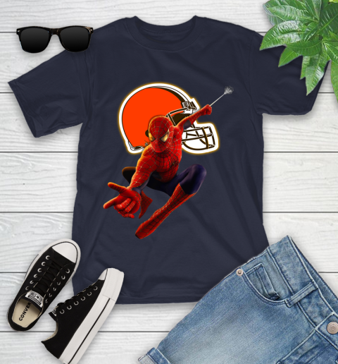 NFL Spider Man Avengers Endgame Football Cleveland Browns Youth T-Shirt 3