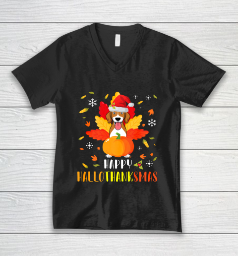 Beagle Dog Happy Halloween Thanksgiving Merry Christmas Day V-Neck T-Shirt