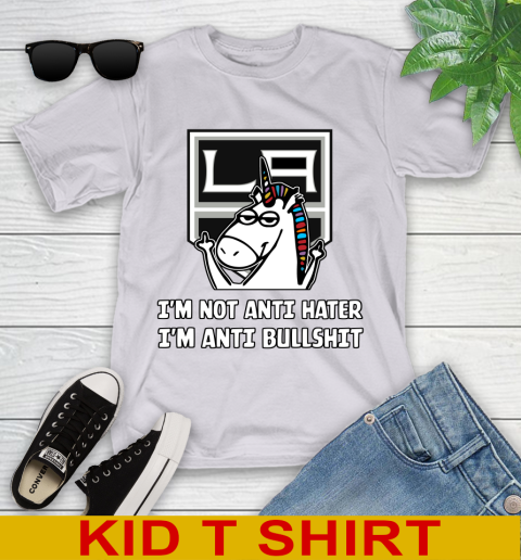 Los Angeles Kings NHL Hockey Unicorn I'm Not Anti Hater I'm Anti Bullshit Youth T-Shirt 5