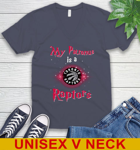 NBA Basketball Harry Potter My Patronus Is A Toronto Raptors V-Neck T-Shirt 7